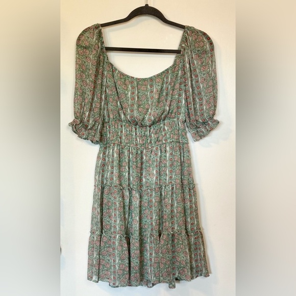 Trixxi Francesca’s Floral Green Smocked Cottagecore Boho Mini Dress- Large - Picture 4 of 6